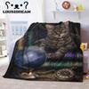 Witch Black Cat Halloween Throw Blanket Cat Mysterious Divination Witchcraft Lucifer Portable Flannel Blanket for Bedding Travel