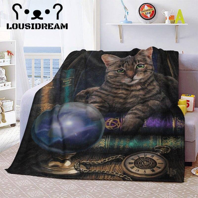 Witch Black Cat Halloween Throw Blanket Cat Mysterious Divination Witchcraft Lucifer Portable Flannel Blanket for Bedding Travel