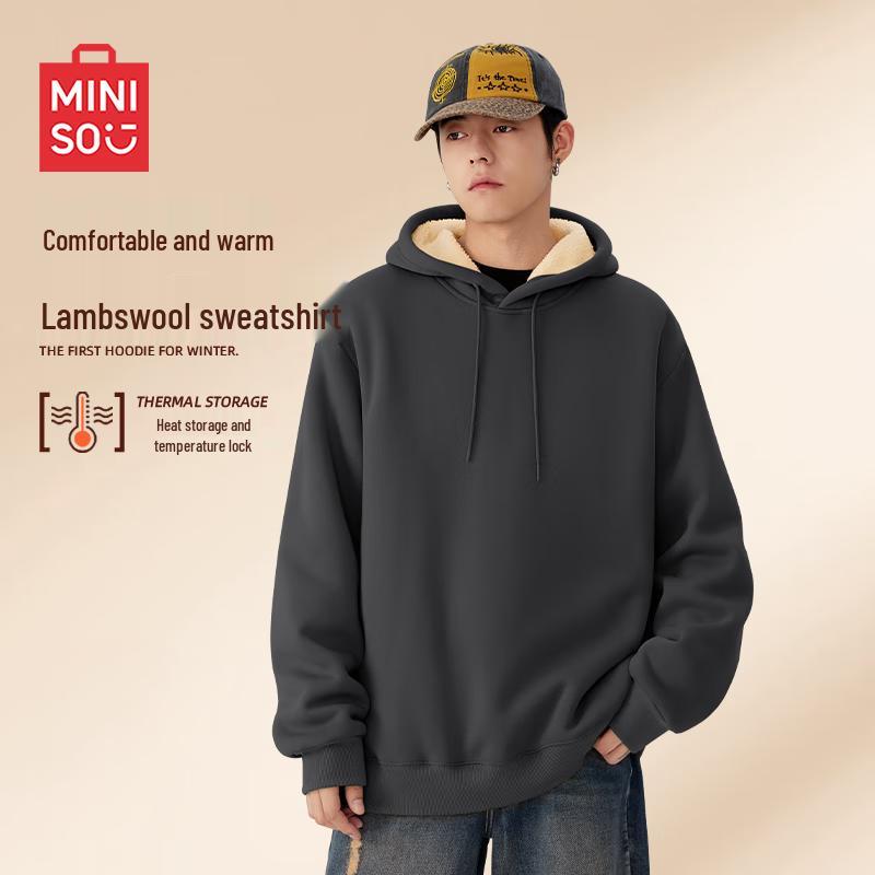 MINISO Men's Lamb Fleece Lined Hooded Sweatshirt