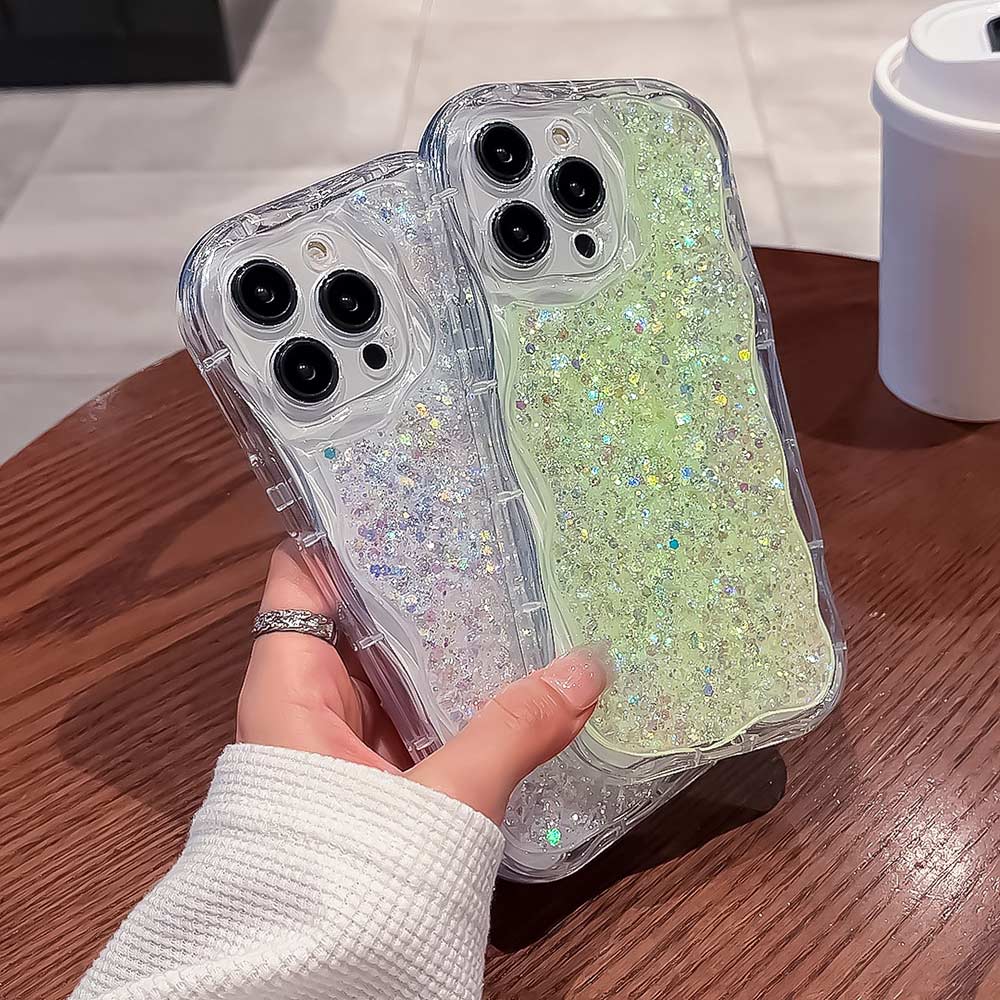 Fashion Cute Wave Frame Glitter Case For Iphone 14 13 11 12 Pro Max 14plus Shining Shockproof Soft Silicone Cover Bumper