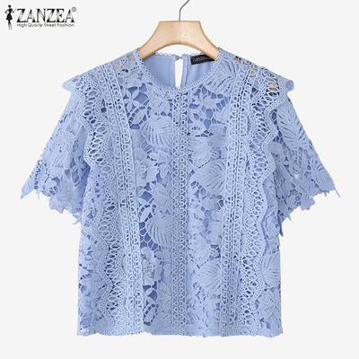 Женская повседневная блузка с круглым вырезом, летняя, с коротким рукавом, пэчворк, крючком