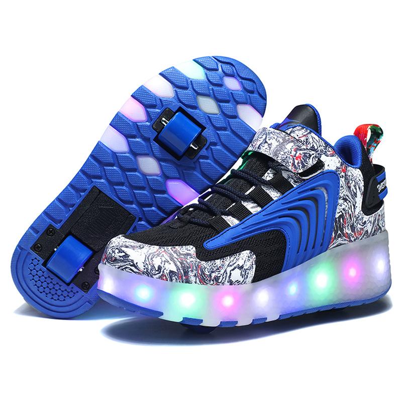 Detachable Wheel Boys Girls Double Wheel Luminous Sneakers Skating Shoes for Kids Roller Skating Boots