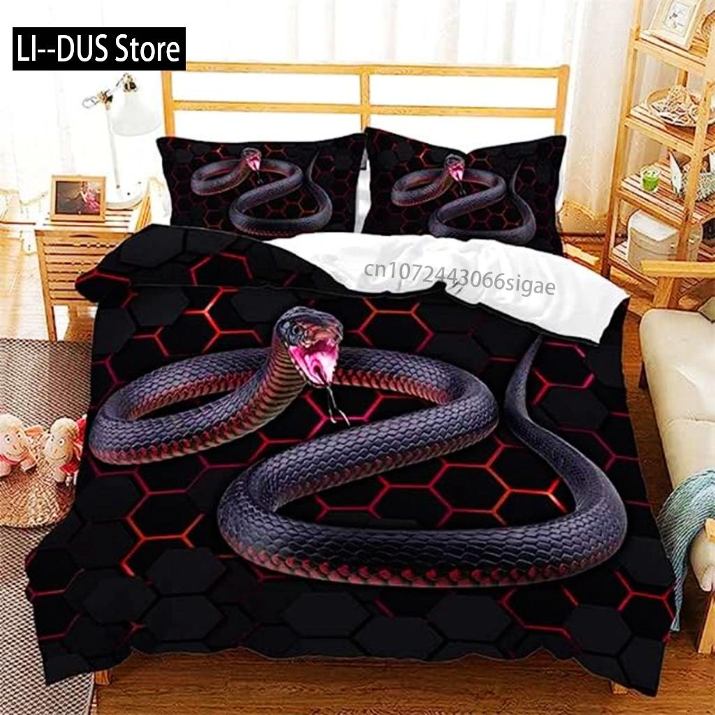 3D Snake Duvet Cover Green Snake Duvet Cover 3D Reptile Print Bedding Set Wild Animal Quilt Cover For Room Decor Women Men Teen