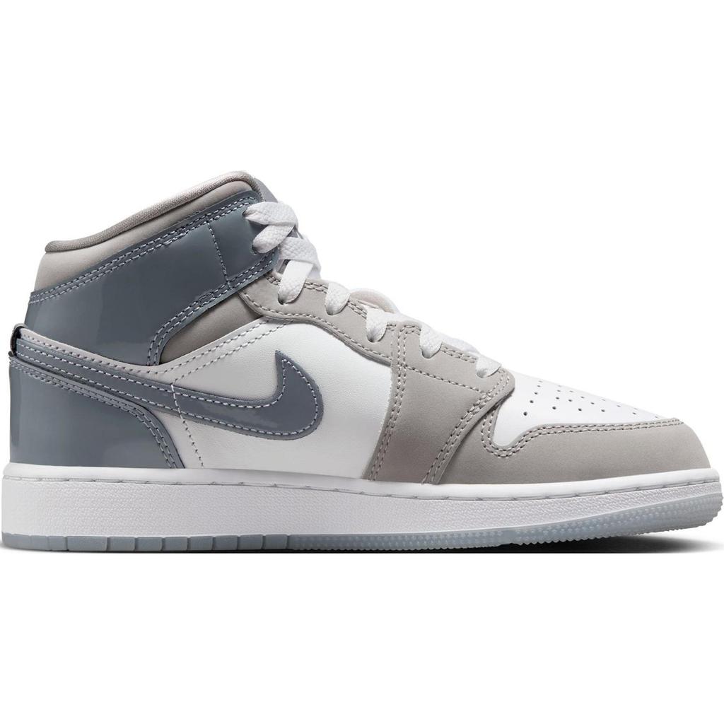 Air Jordan 1 Mid SE GS Patent Cool Grey Kids Sneakers White Medium-Grey HF3193-100