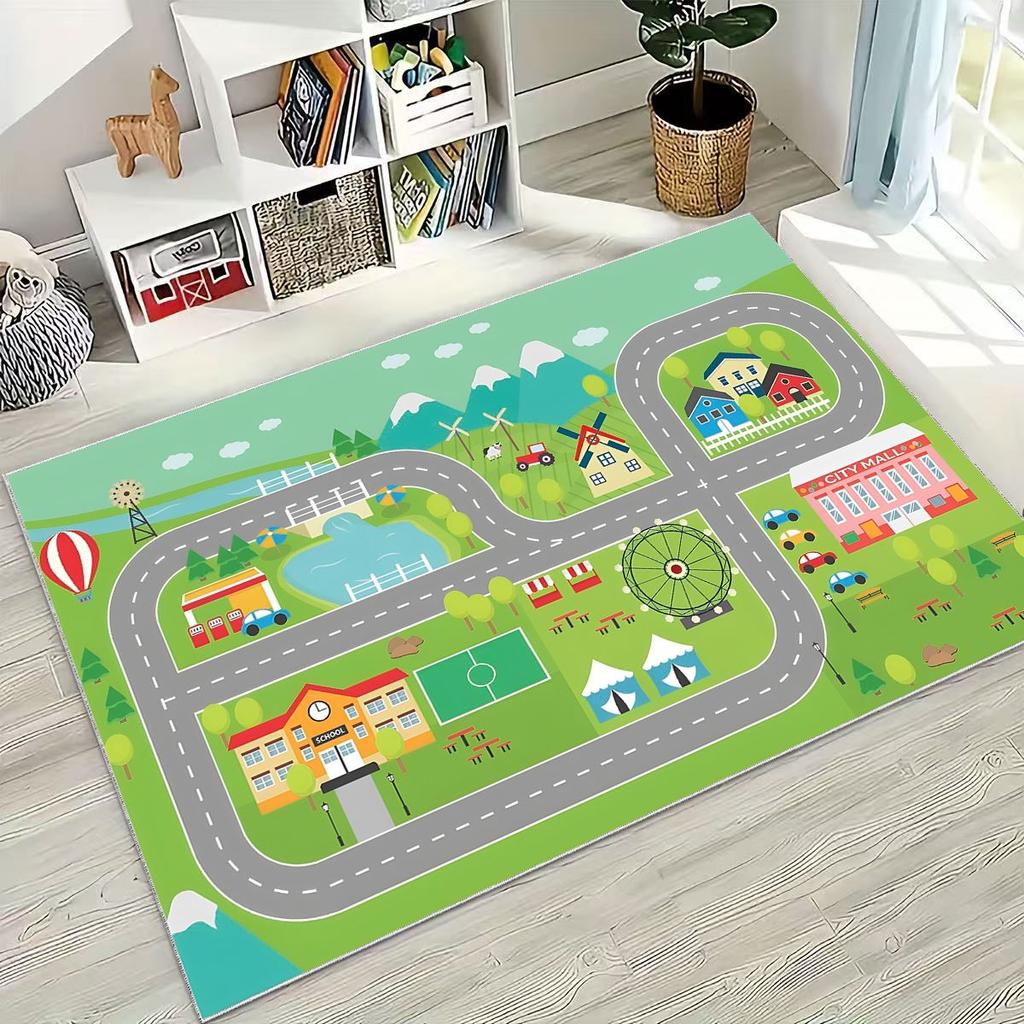 Child Urban City Road Traffic Learning Interactive Game Playroom Rug for Bedroom Living Room Sofa Home Doormat Decor,Non-slip
