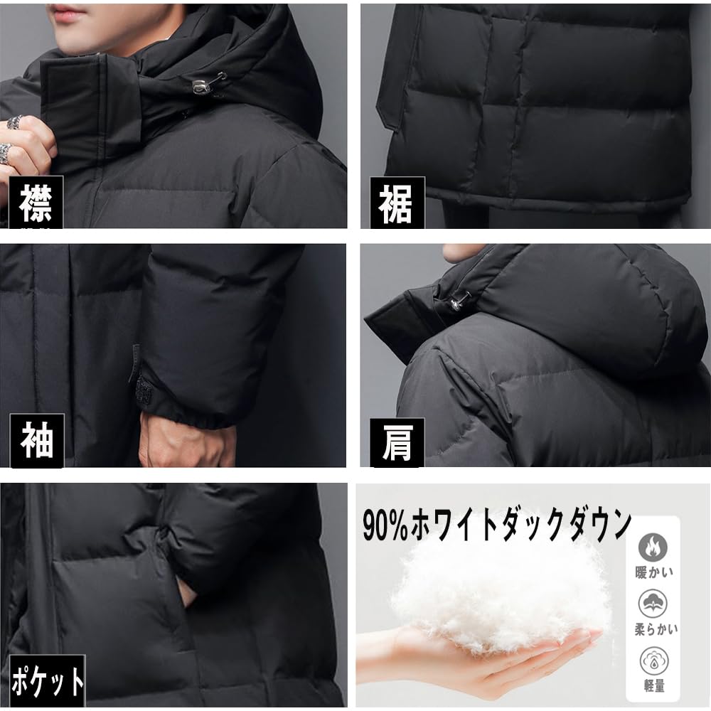 Aaronlive Down Long Winter Plus Size Down Outdoor Size 2XL Men's Coat, Coat, Clothing, Jacket, Padded, Hooded, Thick, Warm, Water-Repellent,