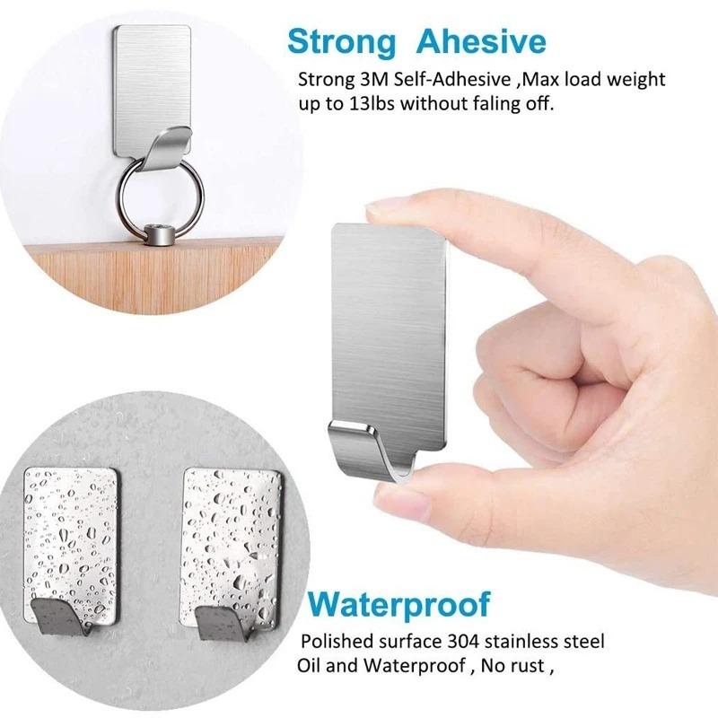 6/12 Pcs Adhesive Stainless Steel Towel Hooks Household Non Punching Strong Hook Wall Hanger Hook