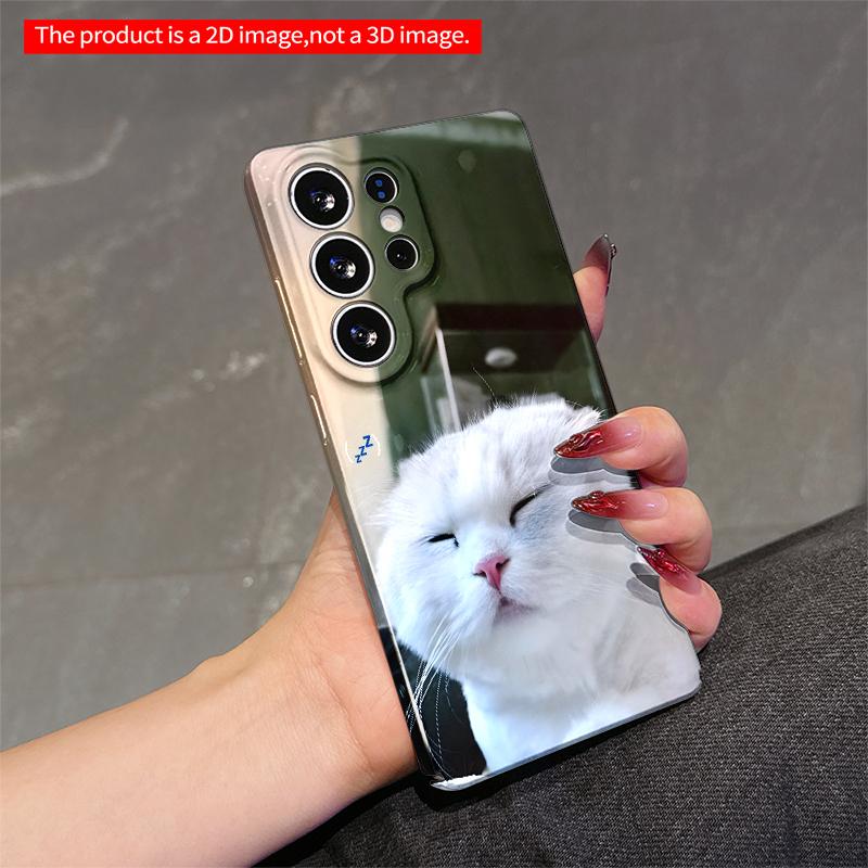 2DFlat Samsung phone case Sleepy White Cat Phone Case Applicable to Galaxy S23 S24 S25ULTRA S26 A12 A14 A15 A16 A54 A55