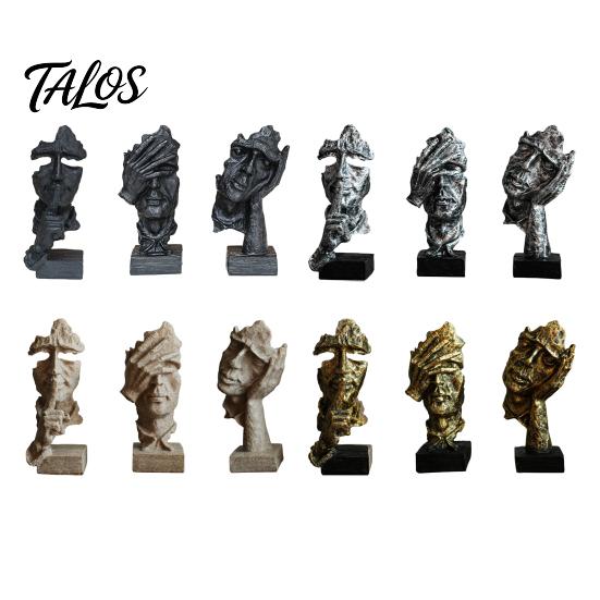 Talos Набор из 3 абстрактных молчаливых статуэток-фигур, Минималистичный арт-декор для стола с позами «Палец к губам», «Закрытые глаза» и «Подбородок на руке», Статуэтки из смолы для гостиной