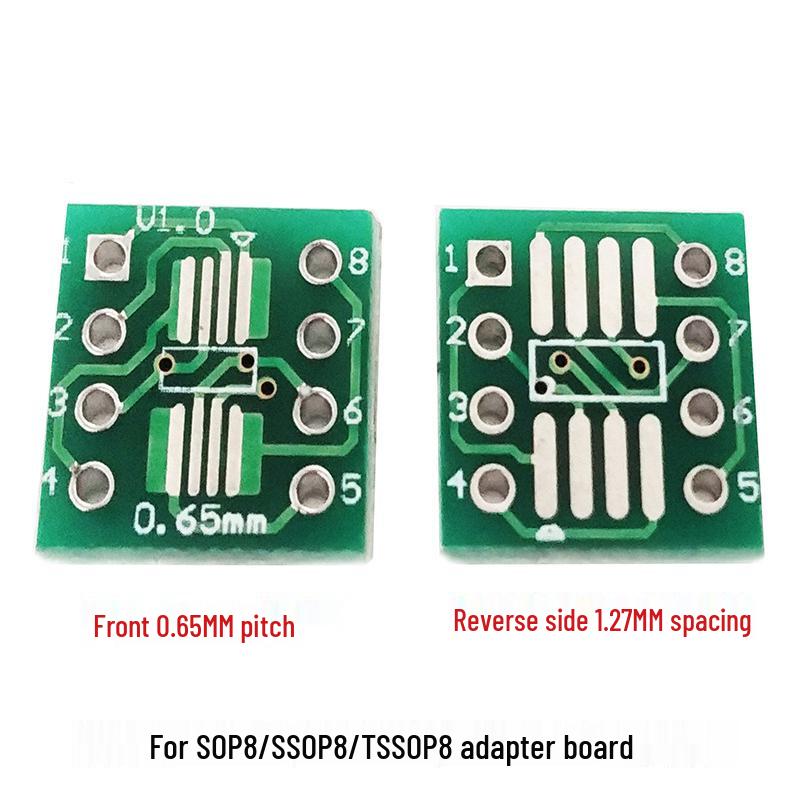 SOP8 SMD to DIP Adapter Board with SSOP8/TSSOP8 Compatibility, 0.65/1.27mm Pitch, Includes Pin Headers