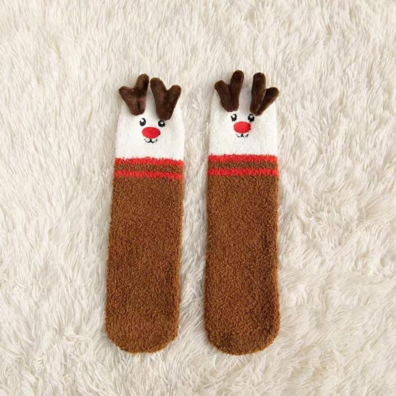4 пары толстых теплых носков из кораллового флиса для женщин и мужчин, смешной рождественский узор, сезонные носки-тапочки для дома и сна