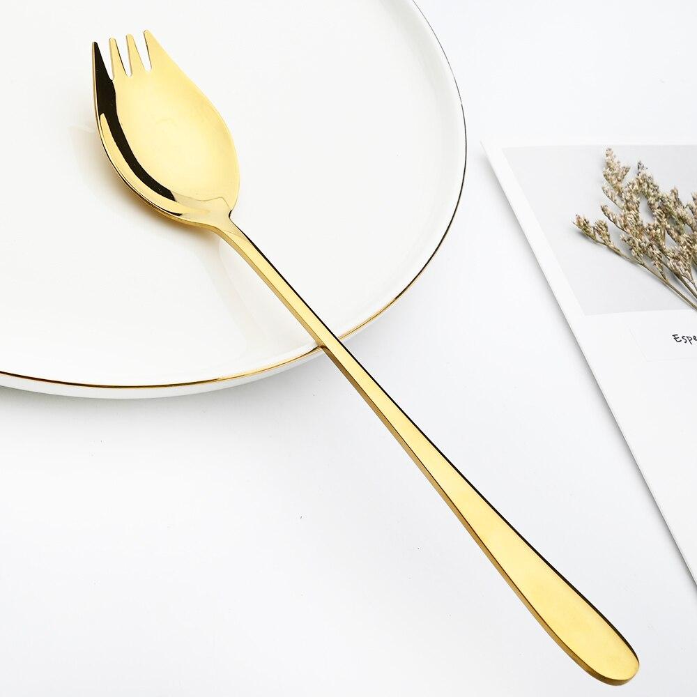 Gold 18/10 Stainless Steel Colorful Creative Design Kitchen Tableware Sporks Dessert Fork Spoon Noodles Salad Fruit Dinnerware