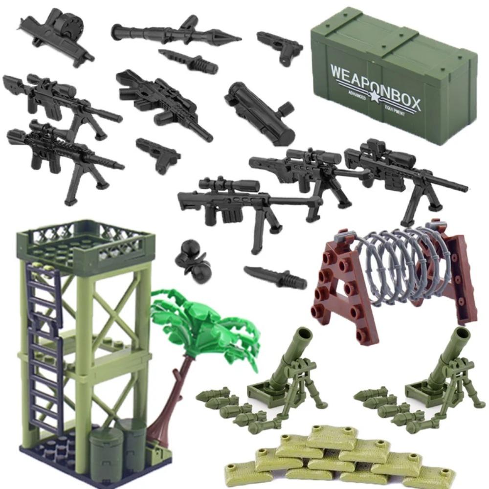 Конструктор Второй мировой войны Военное оружие Полицейский Солдат Фигурка Аксессуары Модель Кирпич Пистолет Пушка Пусковая установка Бункер Аванпост Игрушка X017