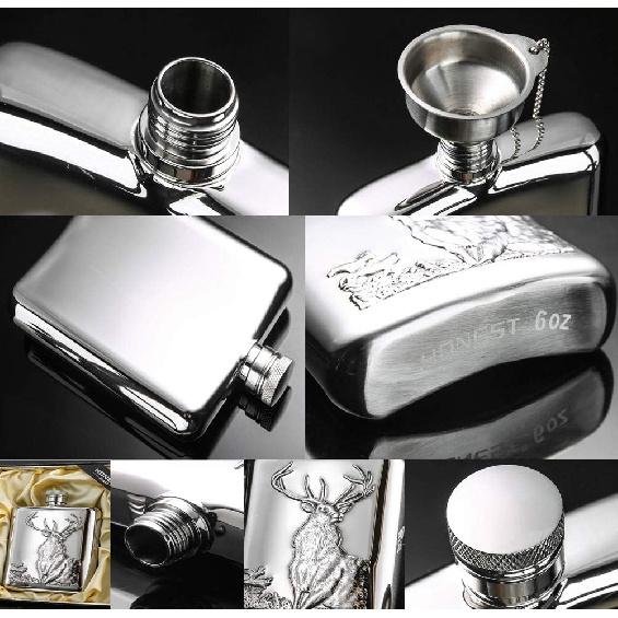 Походное снаряжение из нержавеющей стали, плоская фляга, портативная фляга для спиртного, фляги для спиртного для мужчин, фляга для виски (Шаблон оленя) (6 унций) Отправить 1*