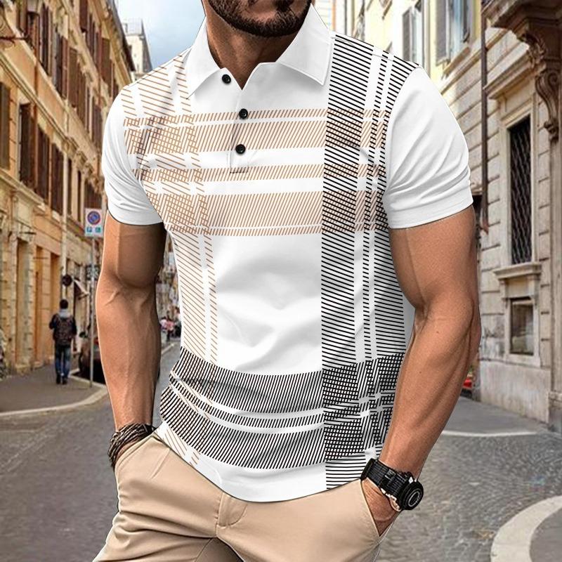 Summer Polo Printed Striped Men's Sports Polo Shirt