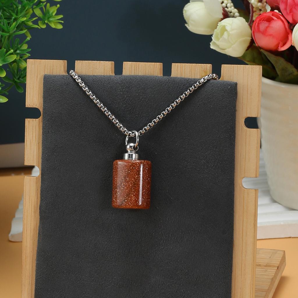 1Pc Healing Crystal Perfume Bottle Necklace Pendant Flat Cylinder Charm Silver Chain Necklaces for Women Jewellery 30x18mm