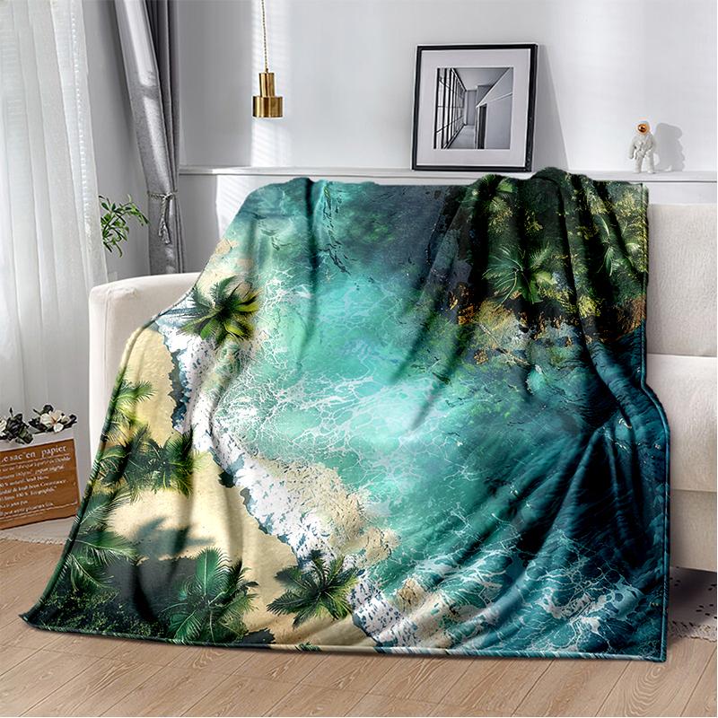 2025 New Style Sea Water Beach Reef 3D Nature Scenery Blanket,Soft Throw Blanket for Home Bedroom Bed Sofa Travel Picnic Cover