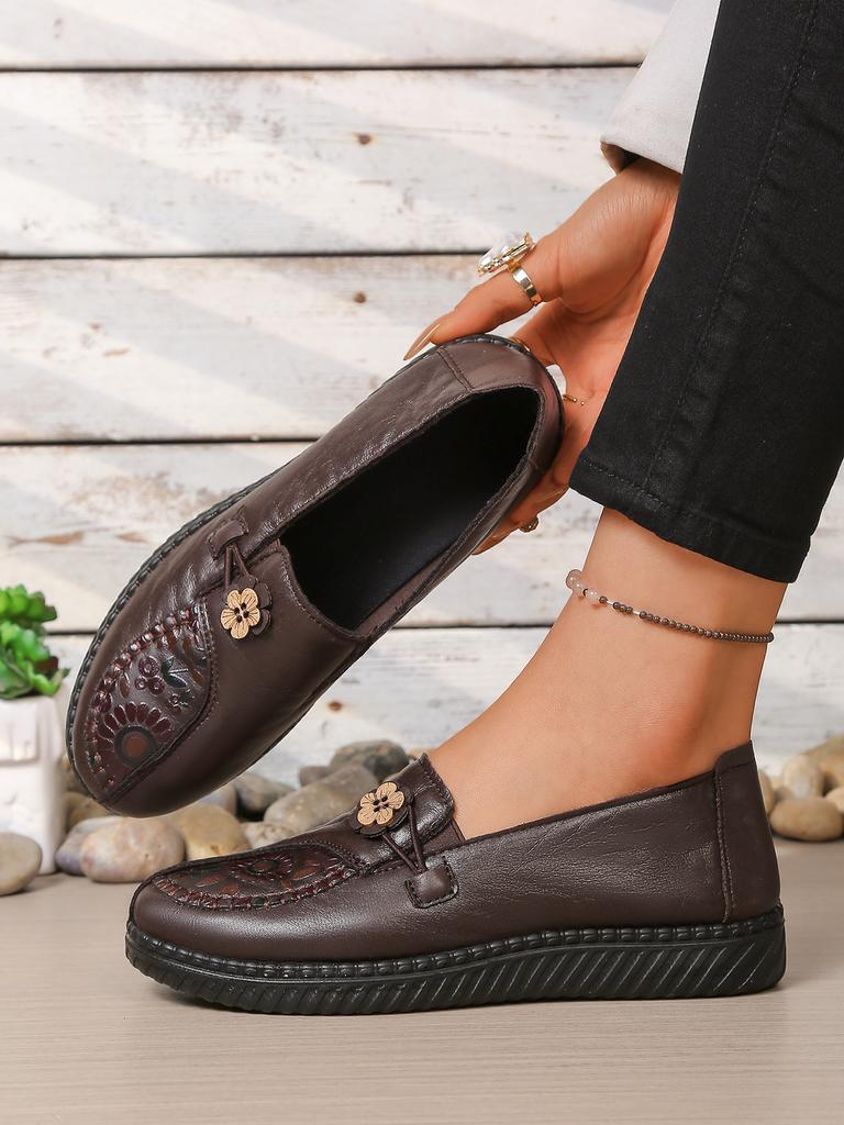 Женские кожаные туфли на плоской подошве, женские лоферы весна-осень, классическая базовая модель, мамины туфли, нескользящие и удобные