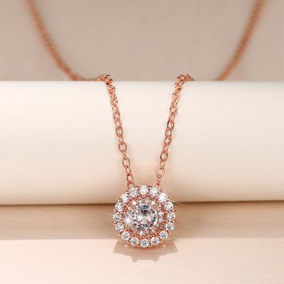 Модное круглое ожерелье с подвеской из кубического циркония для женщин, цвет розового золота, обручальное свадебное ожерелье, модные ювелирные изделия для вечеринок