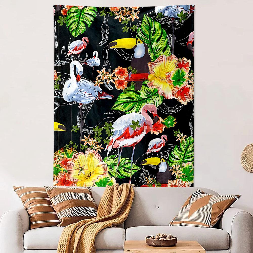 "Tropical Birds and Flowers Pattern" Patterned tapestry home decor, suitable for bedroom and living room, gift
