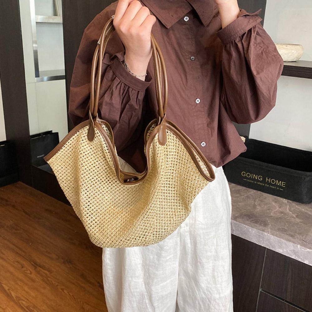 Parent Shoulder Bag Bohemian Beach Bag Beach Handbag Hollow Shoulder Bag Straw Woven Bag Travel
