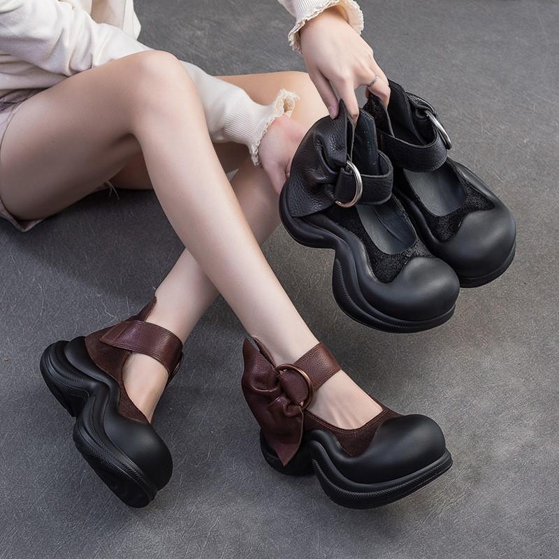Johnature Удобные босоножки на платформе из натуральной кожи, увеличивающие рост, в стиле колледжа, женские туфли