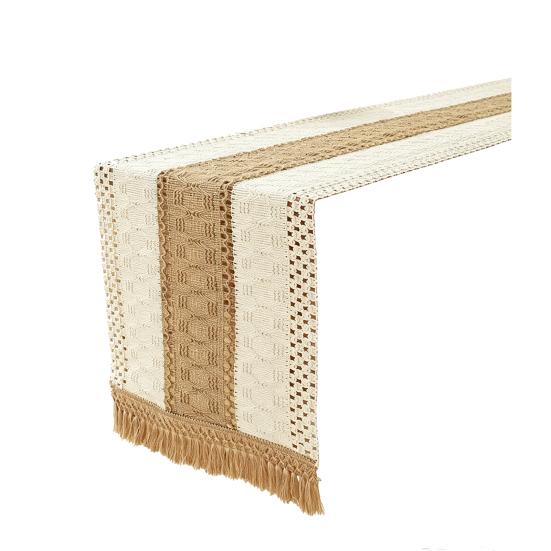 Durable Woven Table Runner Bohemian Runner, Rustic Fringed Ramie Decorative Dining for Farmhouse Home