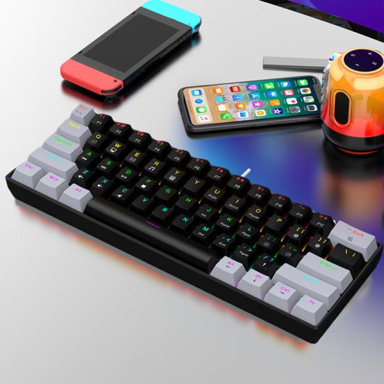 Проводная механическая игровая клавиатура с RGB-подсветкой, эргономичный дизайн, 61 клавиша, компактная мини-проводная офисная клавиатура для ноутбука