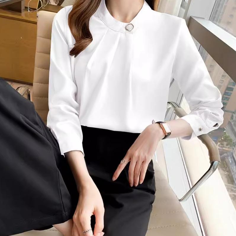 Autumn New Style Commuter Professional Shirt Design Niche Korean Long-sleeved Chiffon Pullover Top for Women