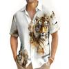 Painting Tiger Pattern Men's Vintage Short Sleeve Button Down Shirt, Men's Leisurewear For Summer Holiday Men's Oversized Shirts