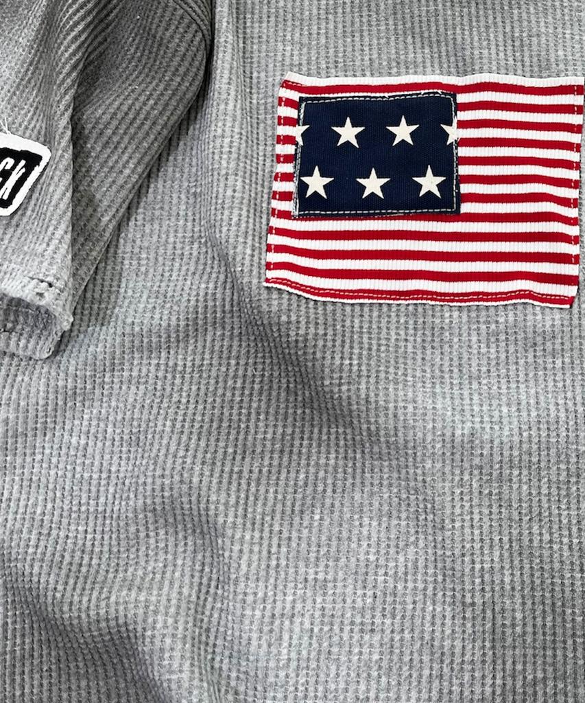 SK8ER ROCK Grunge Flag Waffle T-Shirt ((Melange Gray))