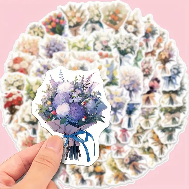 60 шт. наклеек с цветочным букетом - водонепроницаемые виниловые наклейки для ноутбуков, бутылок с водой, матовая отделка, декор в мультяшном стиле с яркими цветочными узорами