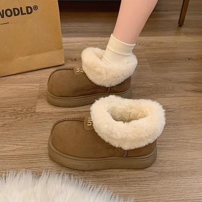 Зимний бархат снежный хлопок ретро уродливо милые женские туфли матовые меховые туфли ботинки один педаль тонкие большая голова хлебные туфли