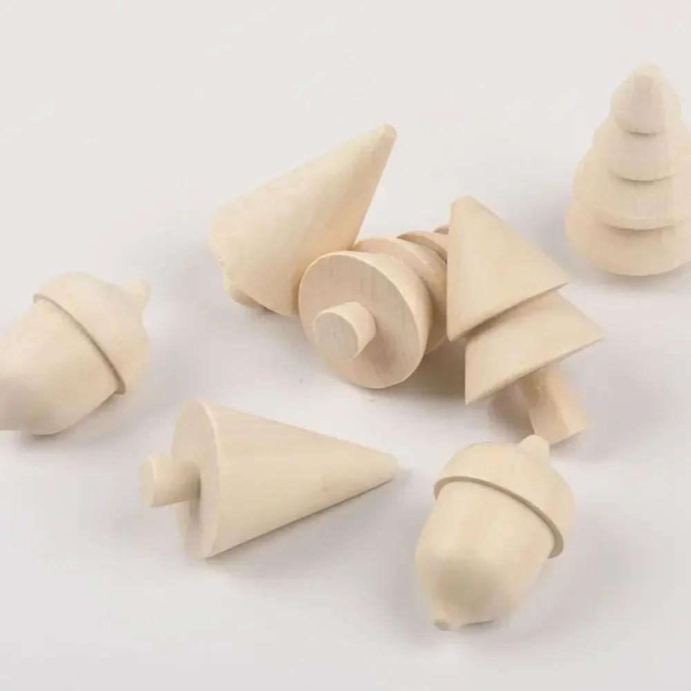 Неокрашенное Деревянное Дерево Сделай Сам Раскрашенные Поделки Сделай Сам Пустой Желудь Пустая Игрушка для Раскрашивания Миниатюрные Рождественские Принадлежности Украшение Детский Подарок