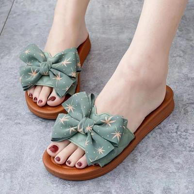 Летние женские сандалии из ПВХ с бантом, повседневная обувь толщиной 3 см, однорядные тапочки с плоской подошвой
