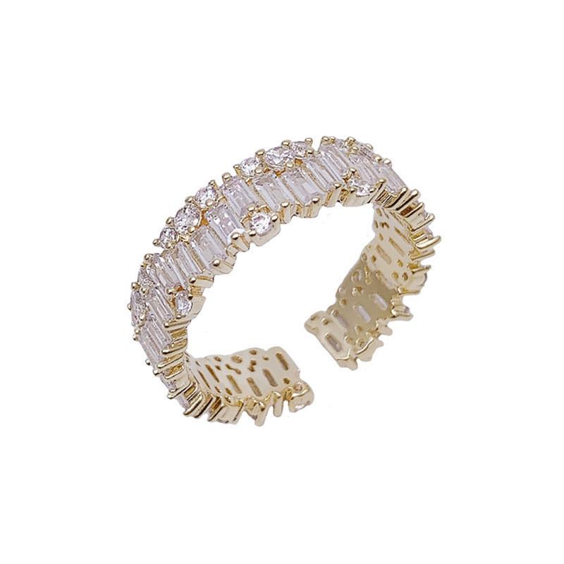 Dazzling Geometric Copper Ring With Adjustable Size And Stunning Zirconia For Women