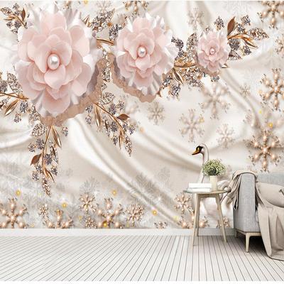 Настенные обои 3D Стерео Европейский Роскошный Розовый Цветок Жемчужина Обои Гостиная Телевизор Диван Фон Роскошный Домашний Декор Настенная Роспись Papel De Parede