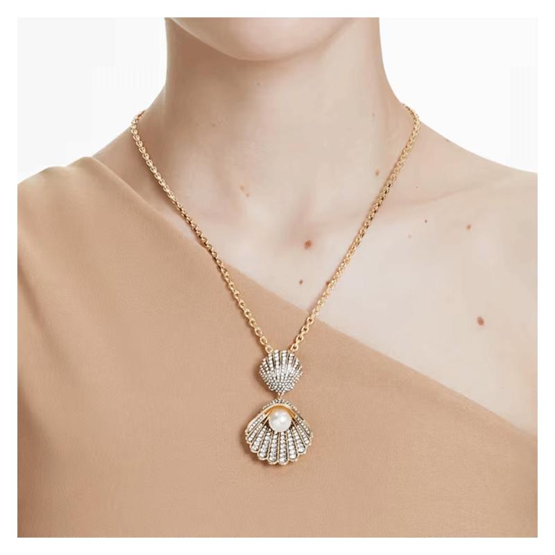 Swarovski Idyllia Pendant with Two Shells Crystal Necklace Women's Gold 5689197