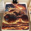 1Pc BadBeastTruck Print Flannel Blanket, High quality Comfortable for All Seasons, Home Decor, Warmth and Comfort, Perfect for Christmas Gifts