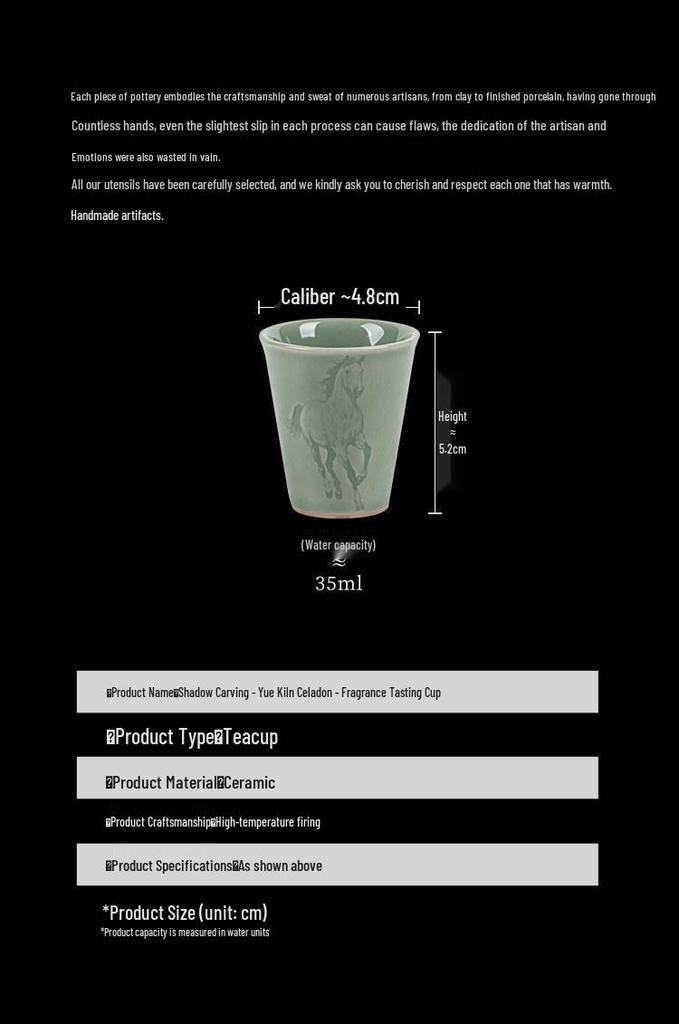 Guanlan Yue Celadon Shadow Carved Zodiac Tea Cup - High-Grade Ceramic Masterpiece for Aroma and Tea Tasting
