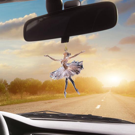 Sparkling Ballerina Christmas Ornament 2D Acrylic Hanging Decor for Tree Car Mirror Home Display Festive Dance Figure