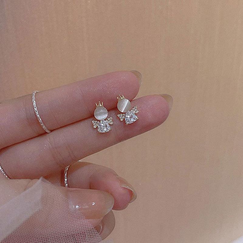 Серьги в форме кошачьего глаза Angel Crown Niche Design, модные милые серьги со стразами из циркония