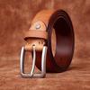 Belt Men's Matte Stainless Steel Buckle Genuine Cattlehide Leather Surface Retro Simple Fashion Trendy All-Matching Jeans Belt