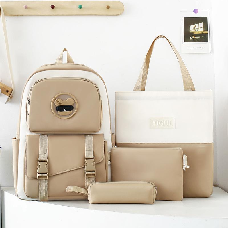 Four-Pieces Backpack Set Student Schoolbag Color Block Women's Large Capacity Backpack Campus Backpack