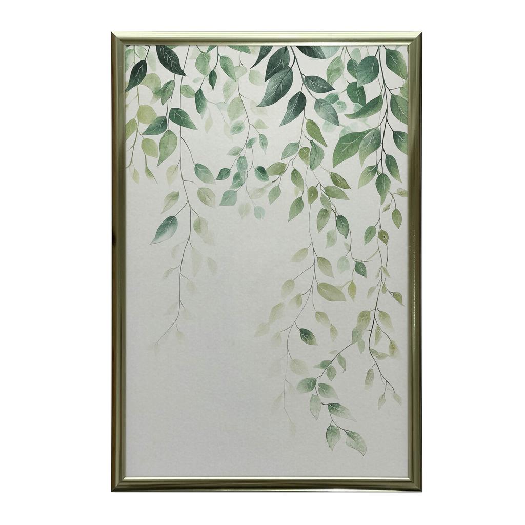 Minimalistyczny Plakat Z Zielonymi Liśćmi Minimalistyczny Plakat Z Zielonymi Liśćmi, 30X40 Cm, Rama Drewniana Jasny Dąb, Papier Matowy 230 Gsm