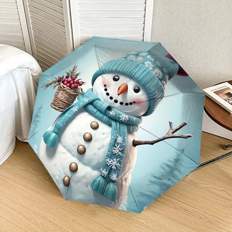 1pc Snowman with Basket of Berries Umbrella with Plastic Handle,Suitable for All Seasons Home Travel Outdoor UmbrellaDD317