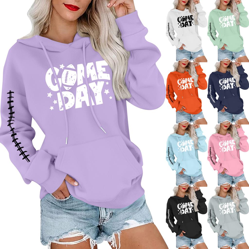 Women's Fashionable, Casual, Comfortable Round-neck, Hooded, Long-sleeved, Rugby-print Warm Sweater