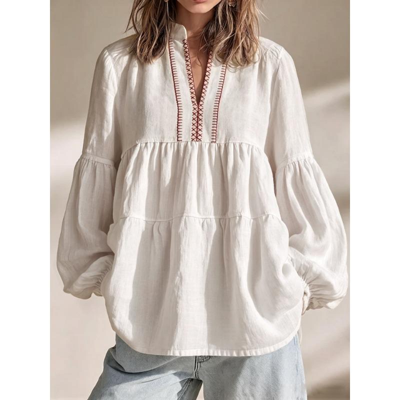 Bohemian Style Loose Fit Long Sleeve Pullover T Shirt For Women Autumn Casual