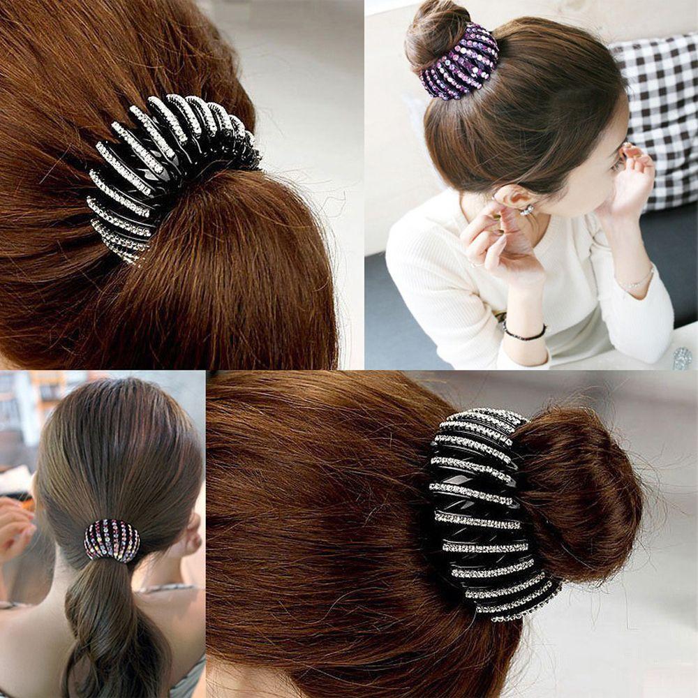 Curler Roller Rhinestone Ponytail Clamps Crystal Hair Bun Maker Bird Nest Hair Claw Hair Fold Wrap