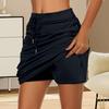 Women Golf Tennis Skort with Inner Shorts High Waist Wide Waistband Solid Color Athletic Skirt Sports Daily Wear